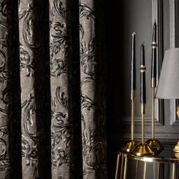 Leaf Curtains Panel Gray Black Gold Striped Rod Pocket, Custom Size - thumbnail 3