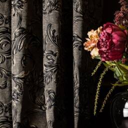 Leaf Curtains Panel Gray Black Gold Striped Rod Pocket, Custom Size - thumbnail 4
