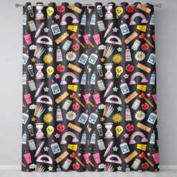 Cute Kawaii School Supplies Rainbow Apple Glue Pen Ruler Seamless Pattern Readymade Eyelet Ring Top Thermal 100% Blackout Curtains - thumbnail 2