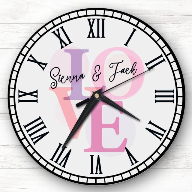 Grey Love Word Pink Birthday Anniversary Valentine's Day Gift Personalised Clock - image 1