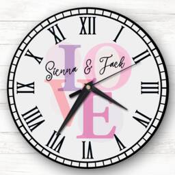 Grey Love Word Pink Birthday Anniversary Valentine's Day Gift Personalised Clock - thumbnail 1