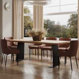 Hardwood Solid Oak Dining Table Steel Leg 056