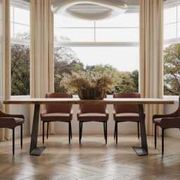Hardwood Solid Oak Dining Table Steel Leg 056 - thumbnail 2