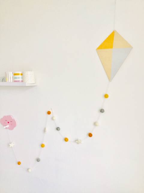 Kite Nursery Wall Hanging/Felt Ball Garland/ Boho Decoration Scandi Style Decor - image 1