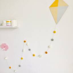 Kite Nursery Wall Hanging/Felt Ball Garland/ Boho Decoration Scandi Style Decor - thumbnail 3