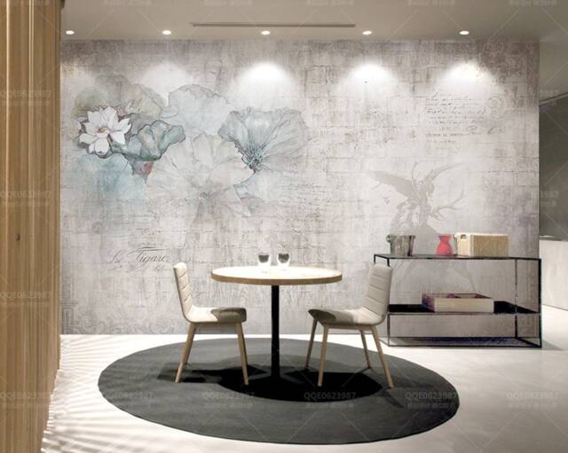 3D Lotus Elk Mural Wallpaper, Grey Wall Decor - Peel & Stick - image 1