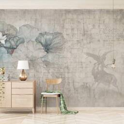 3D Lotus Elk Mural Wallpaper, Grey Wall Decor - Peel & Stick - thumbnail 2
