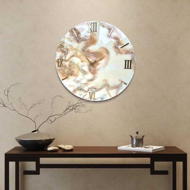 Soft Beige Resin Wall Clock Natural Stones, Modern Art Decor - image 1
