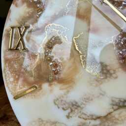 Soft Beige Resin Wall Clock Natural Stones, Modern Art Decor - thumbnail 3