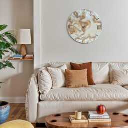 Soft Beige Resin Wall Clock Natural Stones, Modern Art Decor - thumbnail 4