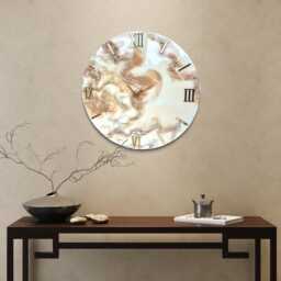 Soft Beige Resin Wall Clock Natural Stones, Modern Art Decor - thumbnail 1