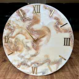 Soft Beige Resin Wall Clock Natural Stones, Modern Art Decor - thumbnail 2