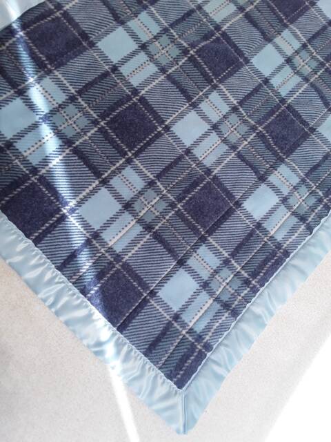 Blue/Gray Plaid Plush Fleece Baby Blanket - image 1