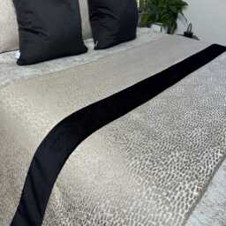Elegant Black Gold Champagne Bed Runner Luxury Antelope Print Scarf For King, Super King & Double Bedding , Comforter - thumbnail 2
