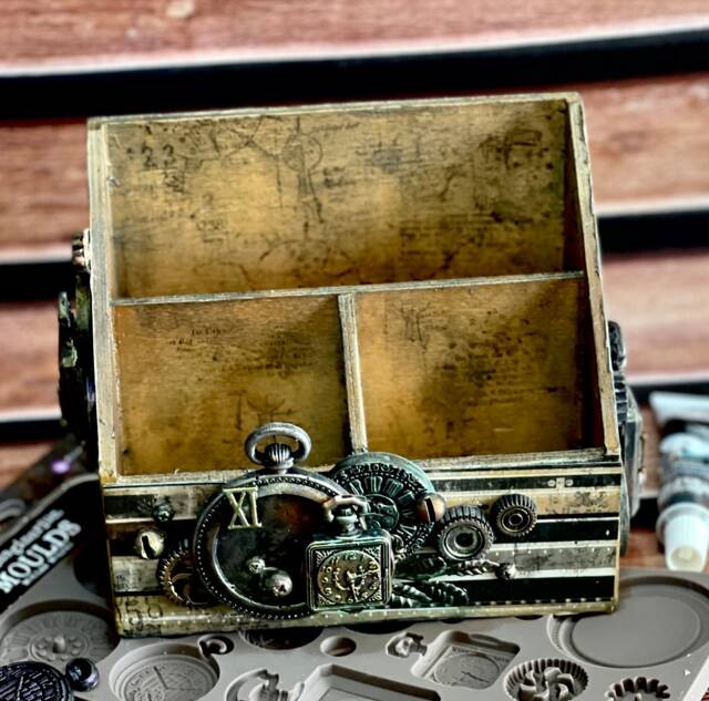 Industrial Wooden Desk Organizer Steampunk Office Decor - image 1