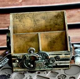 Industrial Wooden Desk Organizer Steampunk Office Decor - thumbnail 1