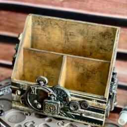 Industrial Wooden Desk Organizer Steampunk Office Decor - thumbnail 2