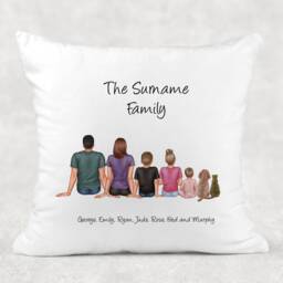 Personalised Family Cushion Cover With Adults, Children Plus Dog & Cats Pillow Case - thumbnail 1
