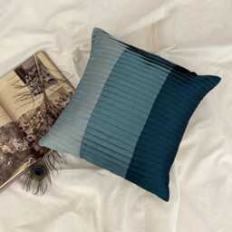 Teal Blue Art Silk Striped Pintuck, Modern Throw Pillow Cover - Shades Of - thumbnail 3