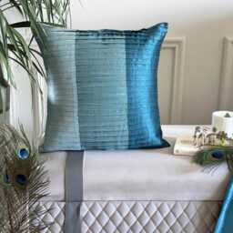 Teal Blue Art Silk Striped Pintuck, Modern Throw Pillow Cover - Shades Of - thumbnail 2