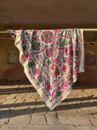 Vintage Suzani Cotton Throw Blanket - Handmade Artisan Bohemian Textile - thumbnail 1