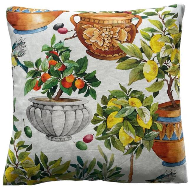 Yellow Cushion Cover Lemon Tree Citrus Mandarina Fruit & Olives Decorative Throw Pillowcase - image 1