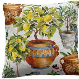 Yellow Cushion Cover Lemon Tree Citrus Mandarina Fruit & Olives Decorative Throw Pillowcase - thumbnail 2