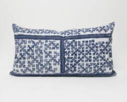 Hmong Indigo Batik Throw Pillow, Rustic Tribal Cushion - 24x13