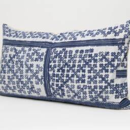 Hmong Indigo Batik Throw Pillow, Rustic Tribal Cushion - 24x13 - thumbnail 2