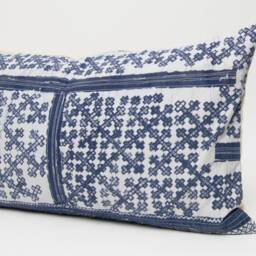 Hmong Indigo Batik Throw Pillow, Rustic Tribal Cushion - 24x13 - thumbnail 3