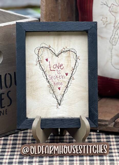 Love Is Spoken Here Primitive Stitchery Framed Print - image 1
