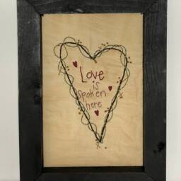 Love Is Spoken Here Primitive Stitchery Framed Print - thumbnail 4