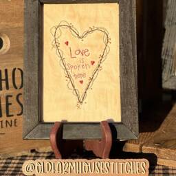 Love Is Spoken Here Primitive Stitchery Framed Print - thumbnail 3