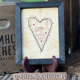 Love Is Spoken Here Primitive Stitchery Framed Print - thumbnail 2