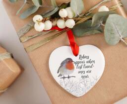 Robins Appear When Lost Loved Ones Are Near Ceramic Hanging Heart Christmas Ornament Memorial Sympathy Loss Grief Bereavement Gift - thumbnail 1