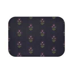 Plush Bath Mat, Boho Floral Block Print, Navy Sage Burgundy, Flower Rug, Bohemian Bathroom Decor, Chic Mat