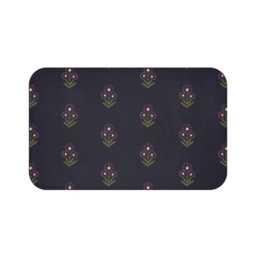Plush Bath Mat, Boho Floral Block Print, Navy Sage Burgundy, Flower Rug, Bohemian Bathroom Decor, Chic Mat - thumbnail 4