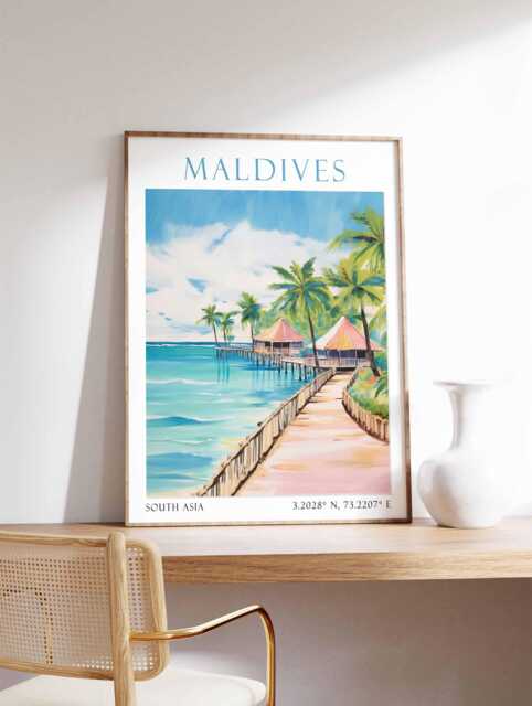 Maldives Poster Print, Tropical Beach Wall Art, Island Paradise Decor, Travel Ocean Landscape, Relaxing Print - image 1