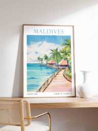 Maldives Poster Print, Tropical Beach Wall Art, Island Paradise Decor, Travel Ocean Landscape, Relaxing Print - thumbnail 1