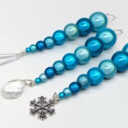 Turquoise Hanging Christmas Tree Decorations, Unusual Blue Iridescent Reflective Miracle Bead Icicles, Unique Glowing Ornaments - thumbnail 2