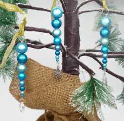 Turquoise Hanging Christmas Tree Decorations, Unusual Blue Iridescent Reflective Miracle Bead Icicles, Unique Glowing Ornaments