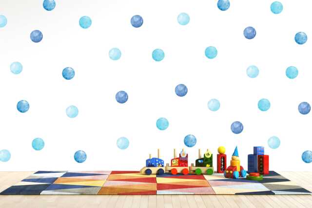 Blue Watercolor Polka Dot Wall Decals Nautical Nursery Decor - Pack Of 40 - image 1