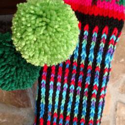 Hand Knit Christmas Stocking Purple Red Blue Green Fir Trees By Santa's Works - thumbnail 2