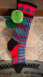 Hand Knit Christmas Stocking Purple Red Blue Green Fir Trees By Santa's Works