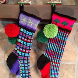 Hand Knit Christmas Stocking Purple Red Blue Green Fir Trees By Santa's Works - thumbnail 3