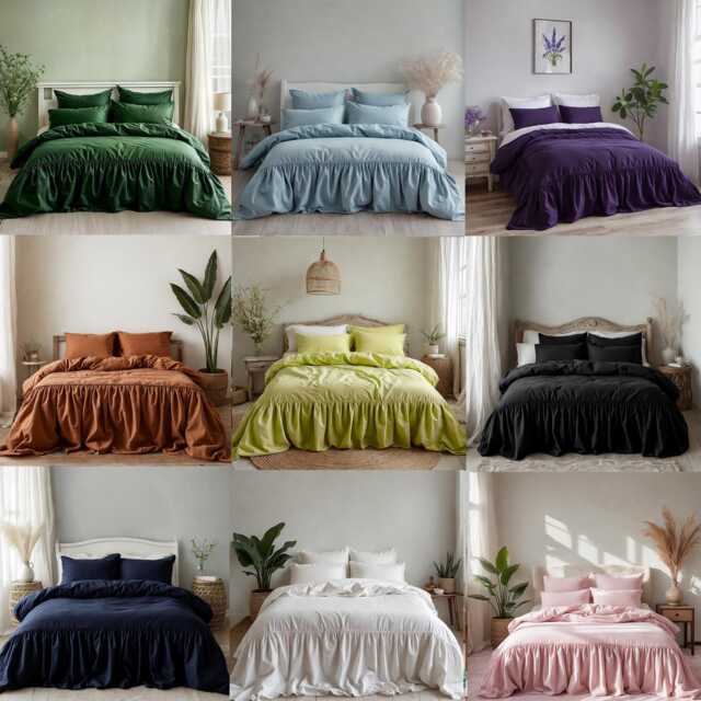 25 Colors One Row Ruffled Linen Bedding Set King Queen Duvet Cover & 2 Pillowcases Two Ruffles Comforter With Zipper - image 1