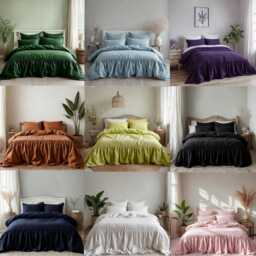 25 Colors One Row Ruffled Linen Bedding Set King Queen Duvet Cover & 2 Pillowcases Two Ruffles Comforter With Zipper - thumbnail 1