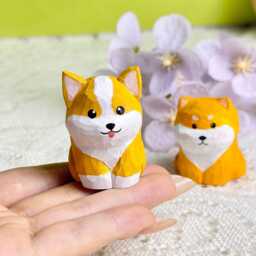 Custom Hand-Carved Wooden Corgi Figurine, Handmade Mini Puppy Carved Ornament Figurine Animal Decor For Dog Owner, Gift Lover - thumbnail 2