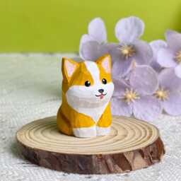 Custom Hand-Carved Wooden Corgi Figurine, Handmade Mini Puppy Carved Ornament Figurine Animal Decor For Dog Owner, Gift Lover - thumbnail 3