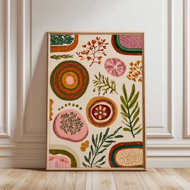 Abstract Botanical Poster - Organic Shapes & Leaves Art Modern Folk Wall Decor - image 1